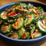 Erfrischender asiatischer Gurkensalat mit Chili und Sesam in einer Schüssel