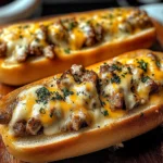 Leckeres Hühnchen-Cheesesteak mit geschmolzenem Käse und frischen Zutaten.