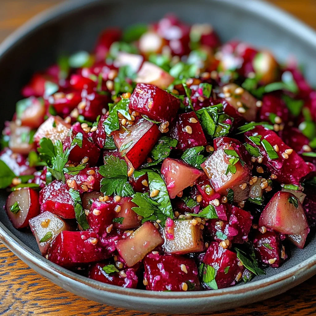 Gesunder Rote-Bete-Linsen-Salat mit frischen Zutaten und Vinaigrette