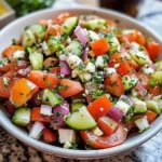 Frischer Tomaten-Gurken-Salat mit bunten Gemüsesorten auf einem Teller