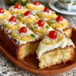 Ananas-Kokosnuss-Kuchen auf einem dekorativen Teller