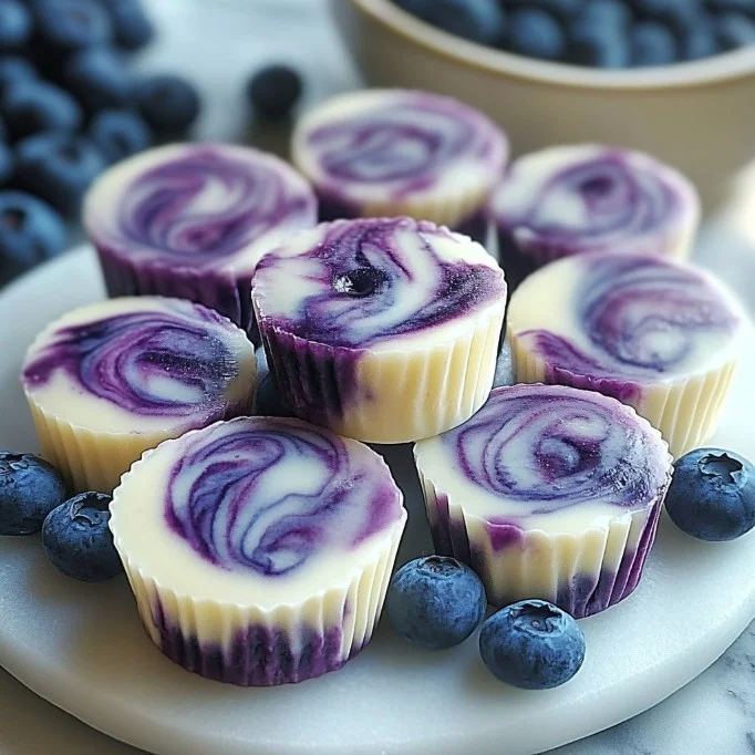Leckere Blaubeer-Joghurt-Bisse auf einem Teller serviert