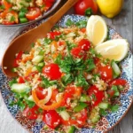 Schüssel mit frischem Bulgursalat, angereichert mit Gemüse und Gewürzen