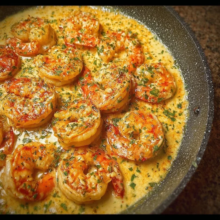 Cremige Knoblauchgarnelen mit frischen Kräutern und Gewürzen serviert