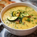 Delikate cremige Zucchini-Suppe in einer Schüssel serviert