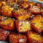 Leckere Honig geröstete Süßkartoffeln auf einem Teller