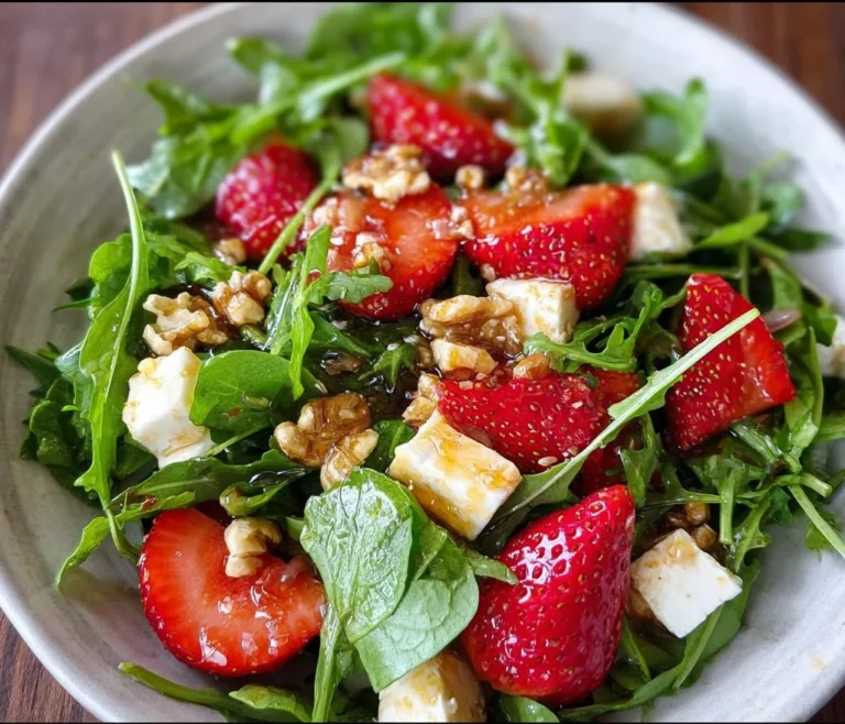 Leckerer Erdbeersalat mit frischen Erdbeeren und aromatischem Dressing