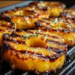 Gegrillte Ananas auf dem Grill mit karamellisierter Oberfläche