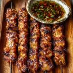 Gegrillte thailändische Kokosnuss-Hühnchenspieße auf dem Grill