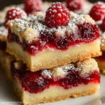 Himbeer-Riegel mit frischen Himbeeren und Nüssen auf einem Holzbrett