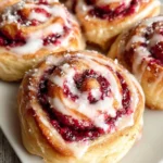 Leckere Himbeer Schnecken frisch gebacken auf einem Teller