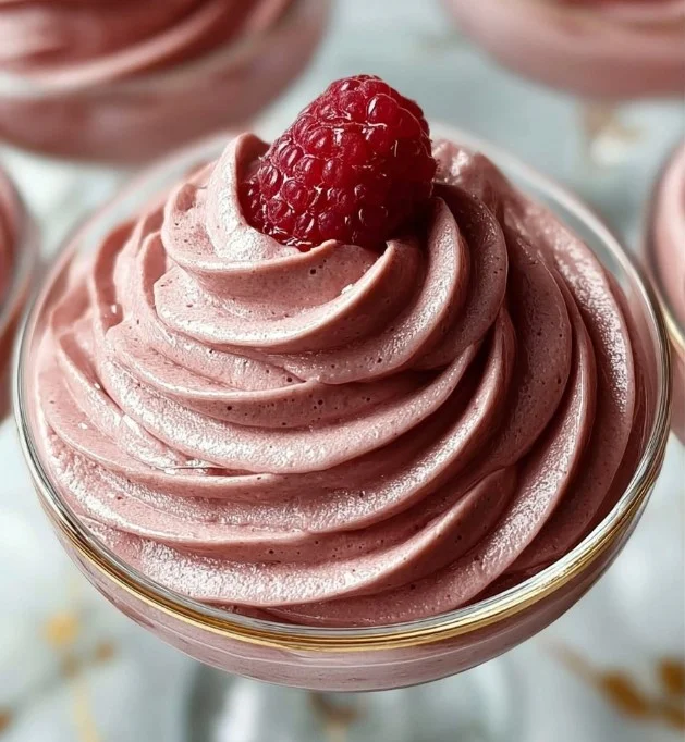 Himbeer-Schokoladenmousse in einer eleganten Dessertschale mit frischen Himbeeren