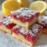 Himbeer-Zitronenriegel auf einem Teller, leckerer Snack aus Himbeeren und Zitronen.