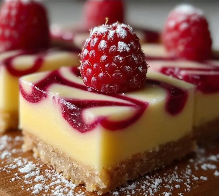 Himbeer-Zitronenriegel mit frischen Himbeeren und Zitrone auf einem Teller