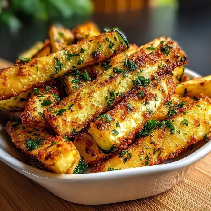 Kalorienarmen Zucchini-Pommes frisch aus der Heißluftfritteuse