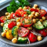 Kichererbsensalat mit frischem Gemüse und einer Zitronen-Vinaigrette