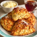 Kokos-Scones auf einem Teller, ideal zum Naschen.