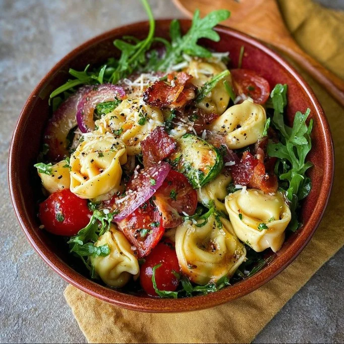 Mediterraner Tortellini-Salat mit frischem Gemüse und Kräutern