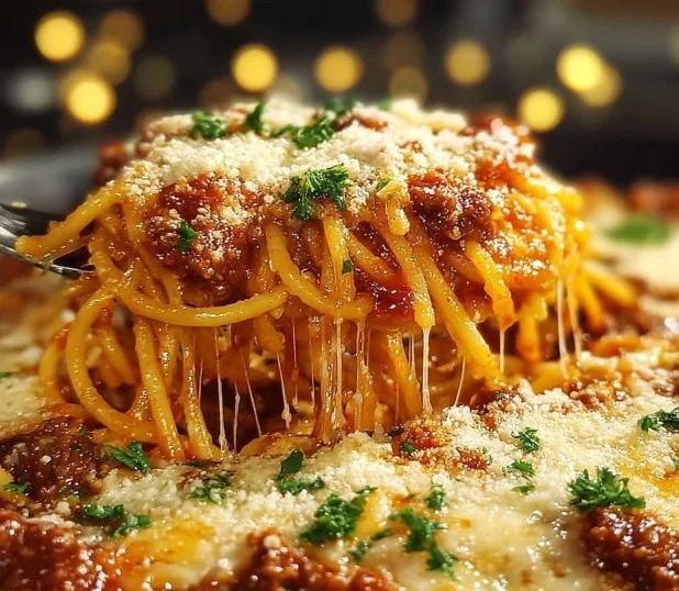 Leckere Millionen-Dollar-Spaghetti zubereitet mit frischen Zutaten und Gewürzen