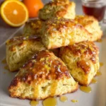 Leckere Orangen-Scones auf einem Teller, frisch gebacken und serviert.