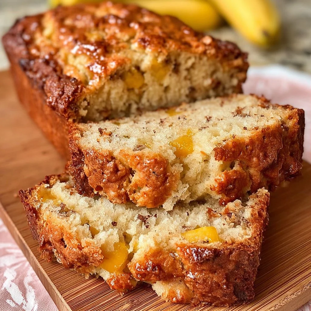 Saftiges Pfirsich-Bananenbrot mit frischen Früchten