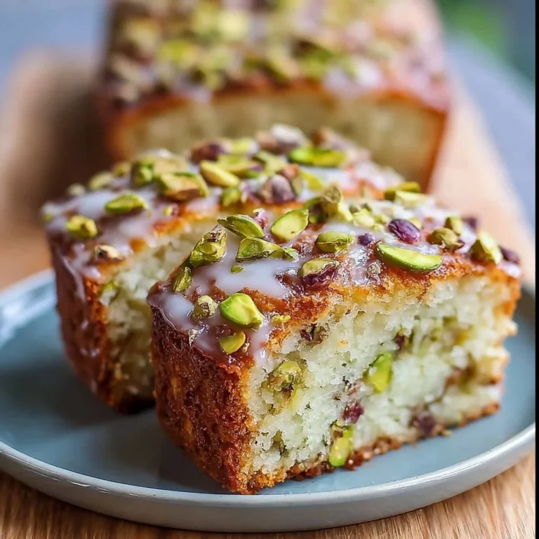 Ein frisch gebackener Pistazienkuchen mit grüner Glasur und Pistazienstückchen
