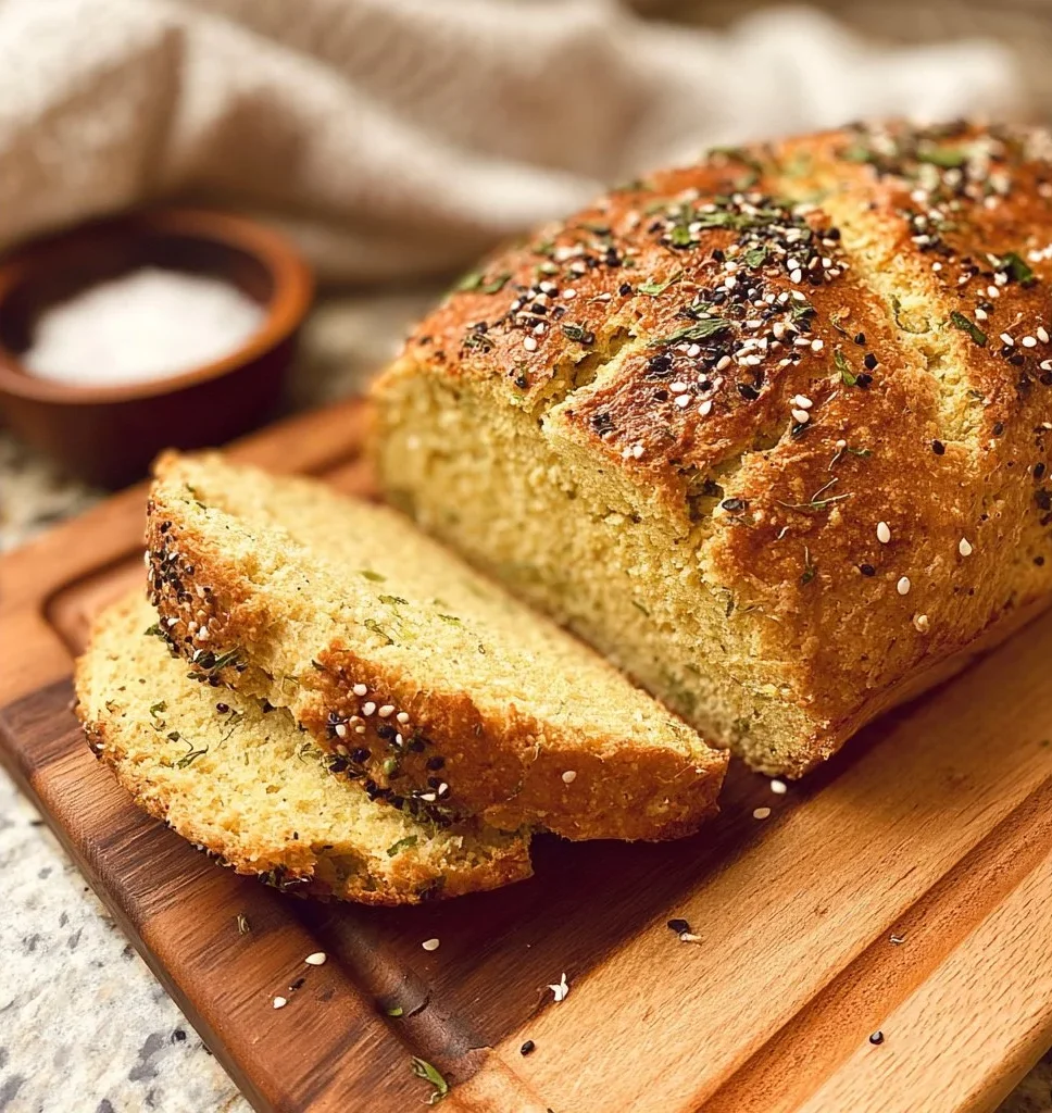 Frisches Quinoa-Brot auf einem rustikalen Holzbrett