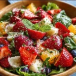 Erfrischender Sommer Erdbeer-Salat mit frischen Zutaten und buntem Gemüse.