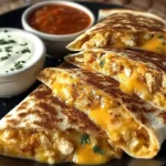 Hausgemachte Hähnchen-Quesadilla nach Taco Bell Rezept mit Käse und Salsa.