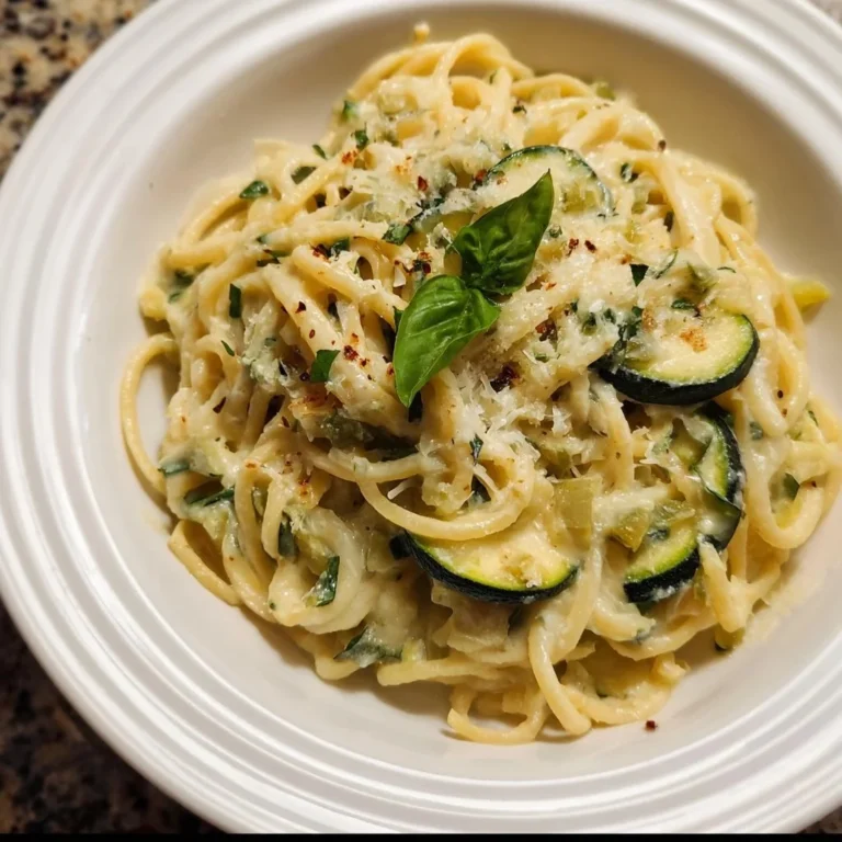 Cremige Zucchini-Pasta-Soße in einer Schüssel mit frischen Zutaten