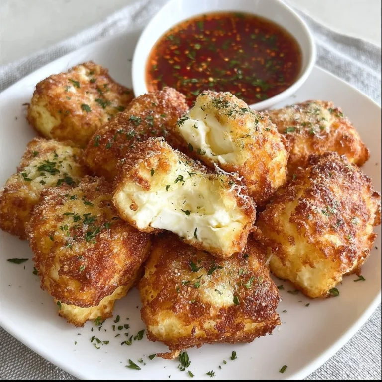 knusprigen Feta aus dem Airfryer auf einem Teller serviert.