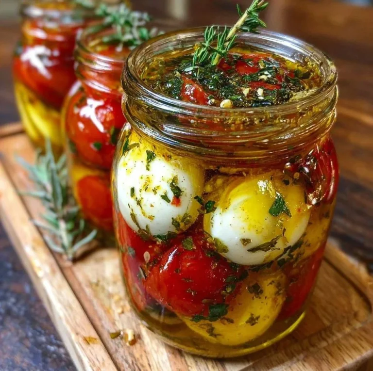 Eingelegten Mozzarella mit frischen Tomaten und Kräutern in einer aromatischen Marinade