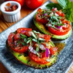 Gefüllte Avocado mit frischen Zutaten auf einem Teller