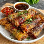 Knusprige Frühlingsrollen aus dem Air Fryer auf einem Teller serviert