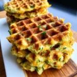 Leckere Zucchiniwaffeln mit Cheddar auf einem Teller serviert.