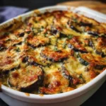 Mediterraner Auflauf mit Auberginen und Zucchini auf einem Teller
