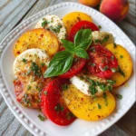 Pfirsich-Caprese-Salat mit frischen Zutaten auf einem Teller
