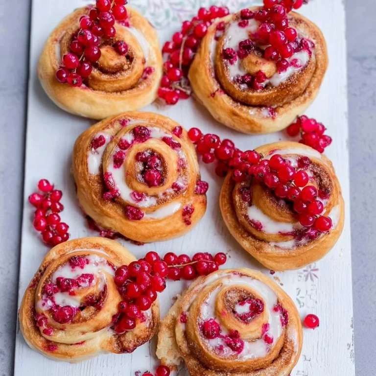 Köstliche Puddingschnecken mit Johannisbeeren auf einem Teller serviert