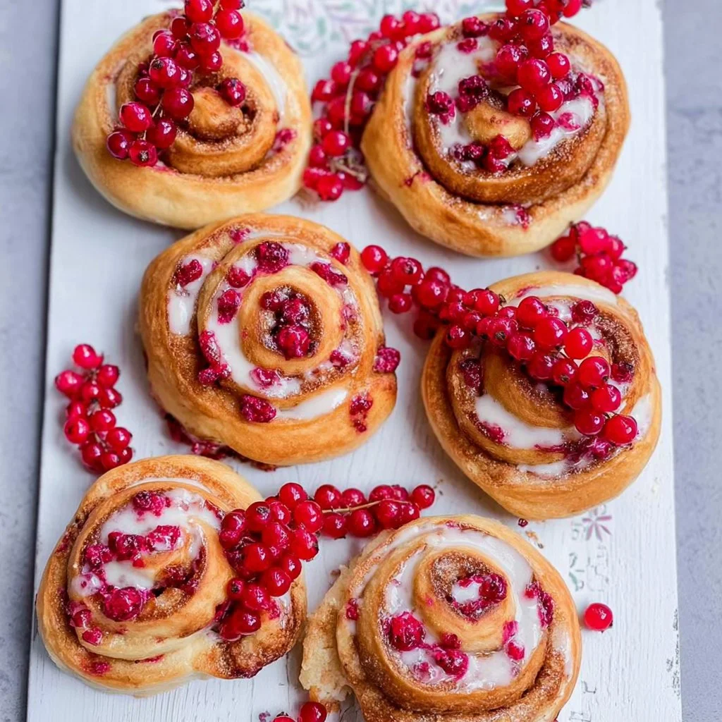 Köstliche Puddingschnecken mit Johannisbeeren auf einem Teller serviert