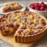 Rhabarber-Himbeer-Streuselkuchen mit knusprigen Streuseln