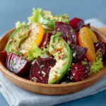 Leckerer Rote-Bete-Avocado-Salat in einer bunten Schale serviert