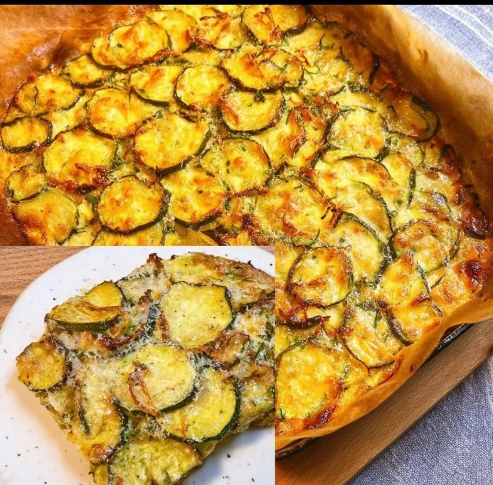 Selbstgemachte Scarpaccia mit Zucchini auf einem Teller