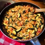 Schnelle Zucchini-Reis-Pfanne mit frischem Gemüse und Gewürzen
