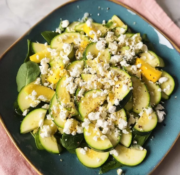 Köstlicher Zucchinisalat mit frischen Zutaten zubereitet.