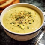 Schüssel mit frisch zubereiteter Zucchinisuppe