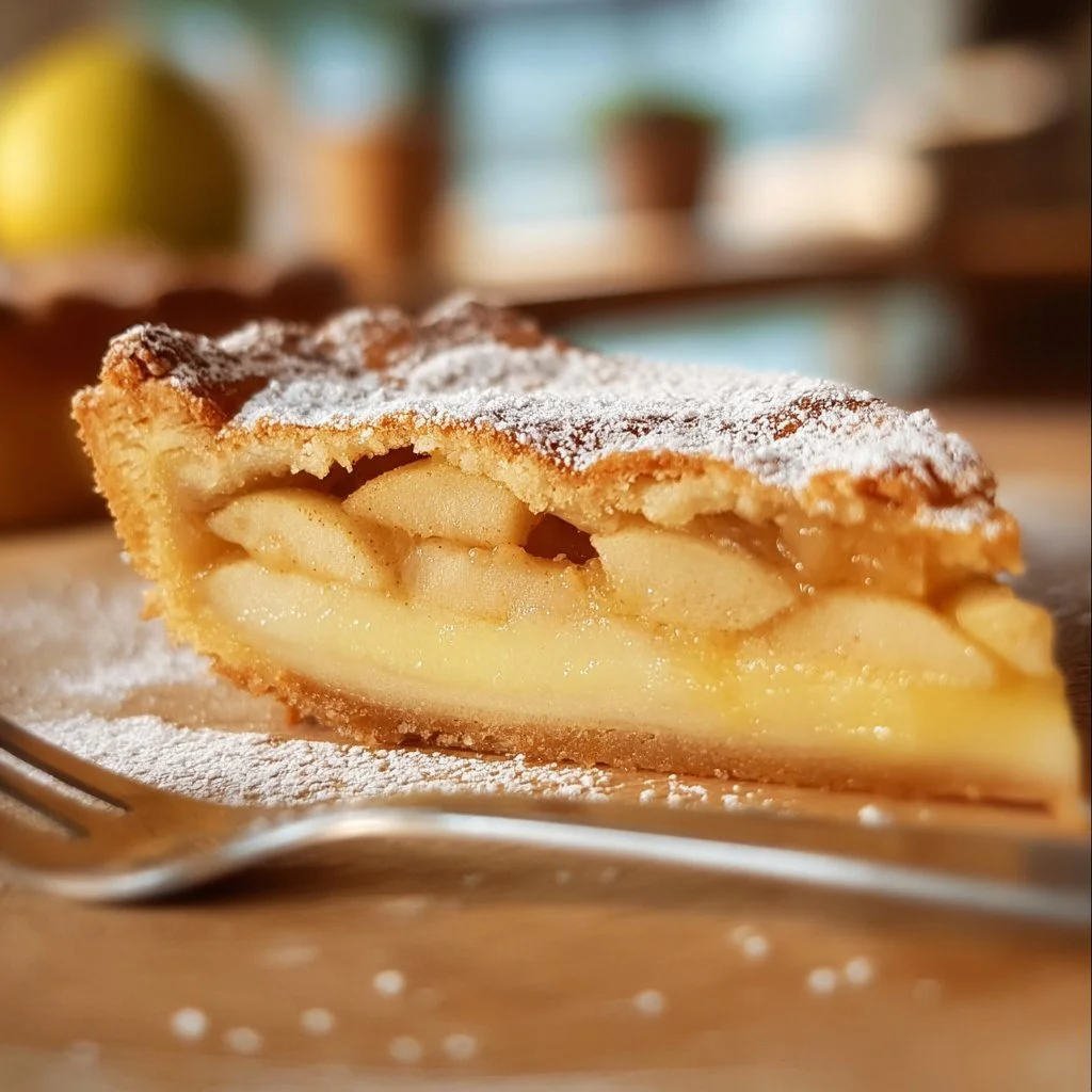 Finkenwerder Apfelkuchen mit frischen Äpfeln und leckerem Teig auf einem Teller.