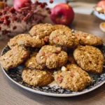 Vegane Apfel-Cookies mit Haferflocken auf einem Blech