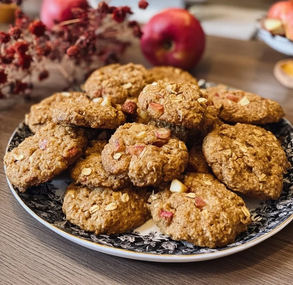 Vegane Apfel-Cookies mit Haferflocken auf einem Blech