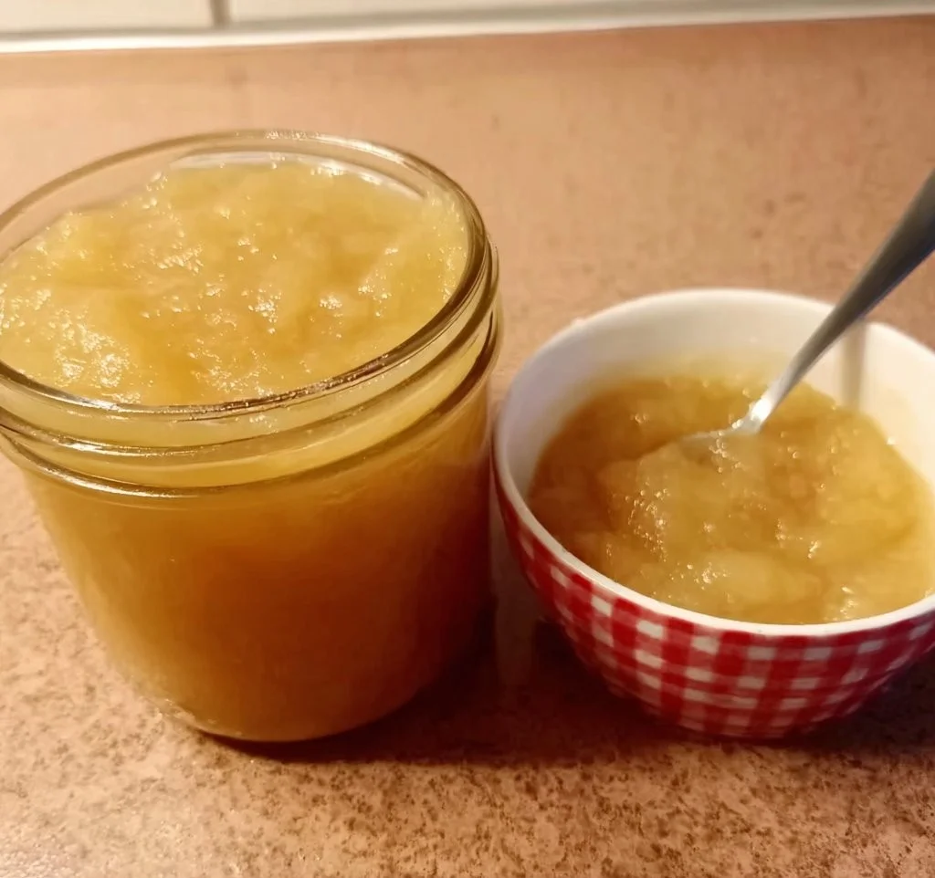 Zuckerfreies Apfelmus in einer Schüssel, frisch zubereitet