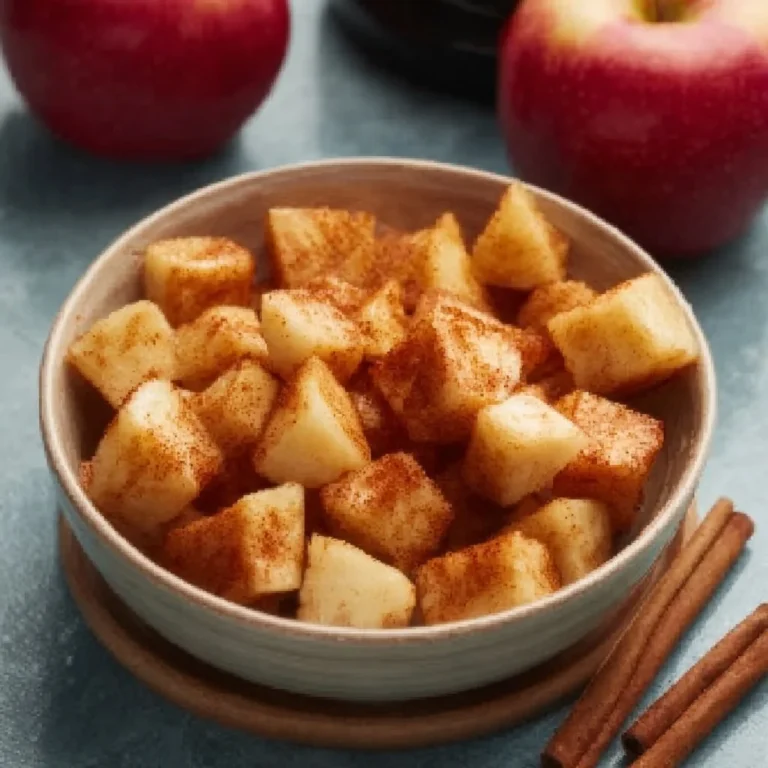 Airfryer Äpfel mit Ahornsirup auf einem Teller serviert